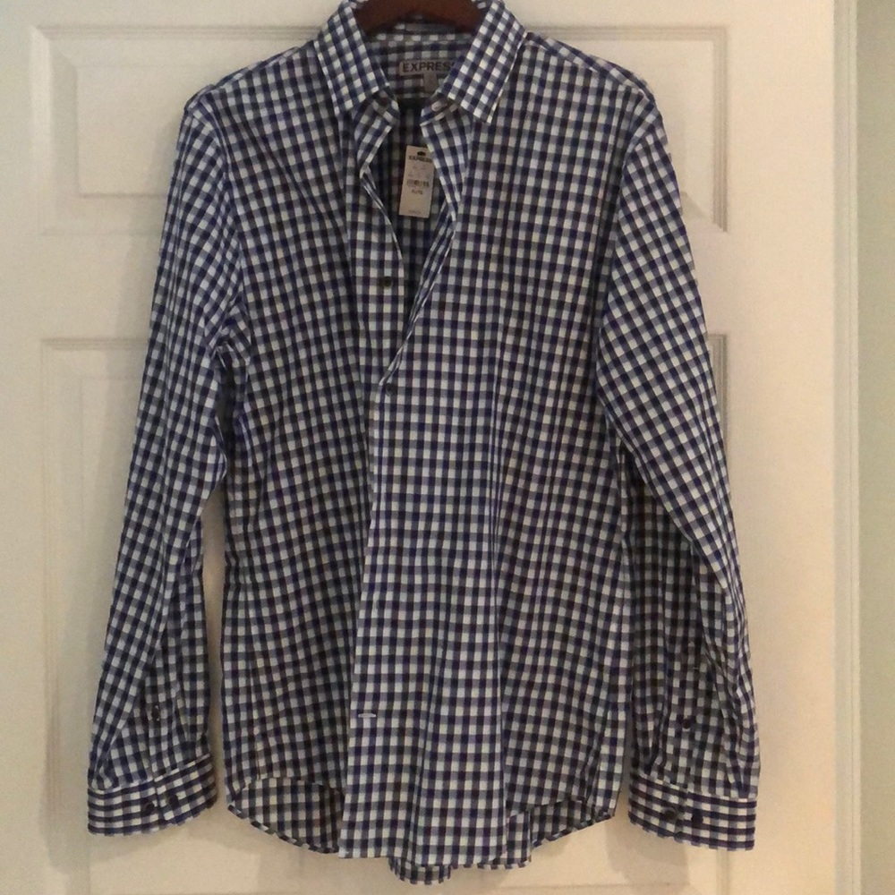 Blue plaid button down shirt